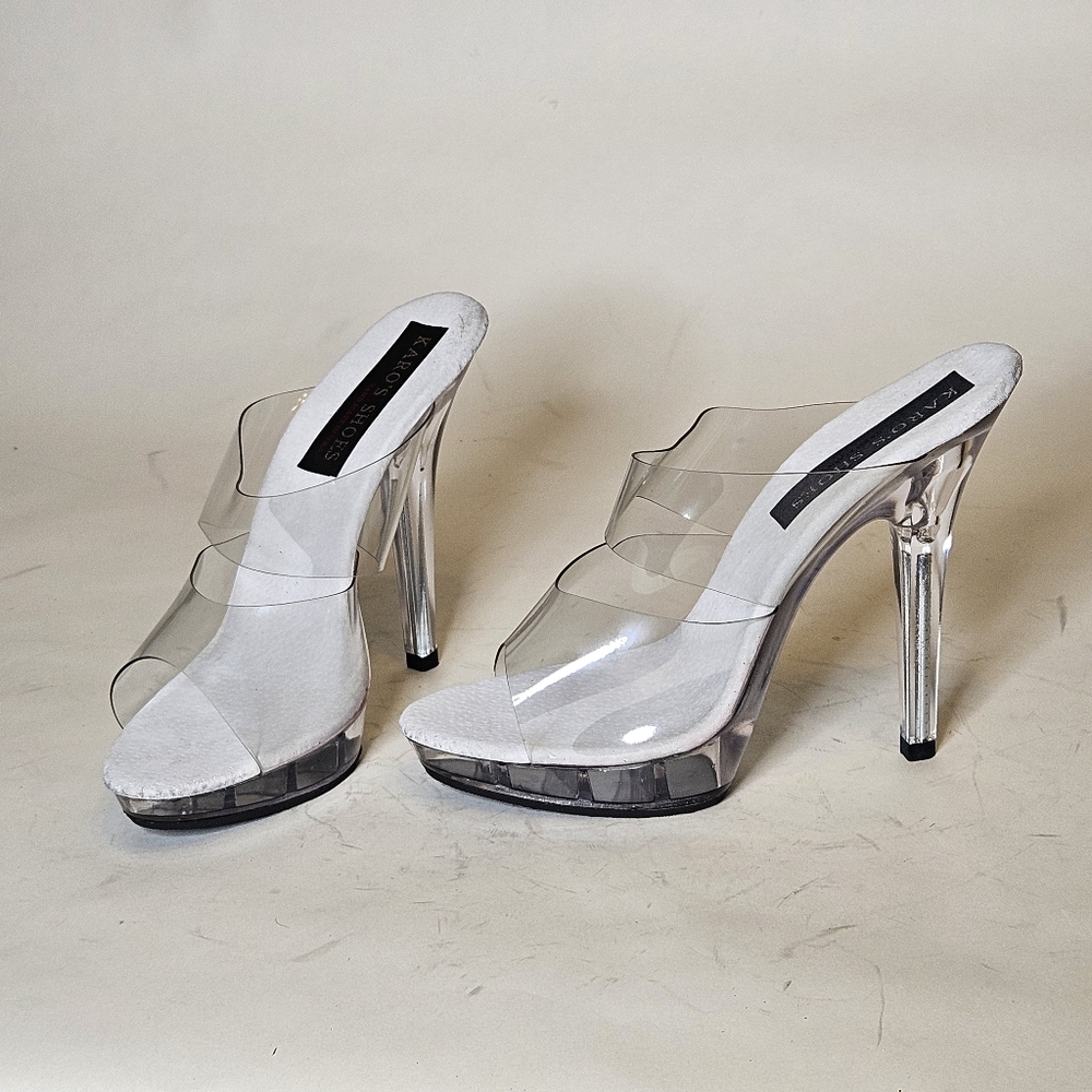 Karo Shoes Clear 5" mules. Size 7